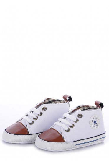 Παπουτσάκια αγκαλιάς άσπρα καφέ K4WHITEBR