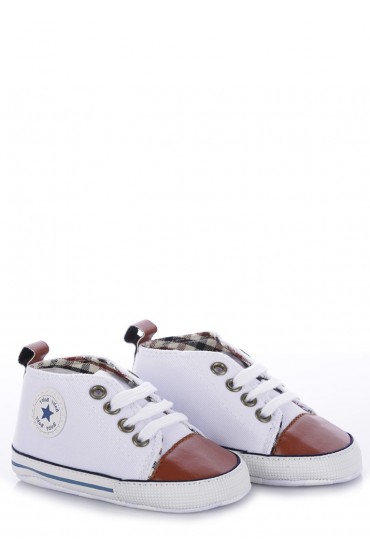 Παπουτσάκια αγκαλιάς άσπρα καφέ K4WHITEBR