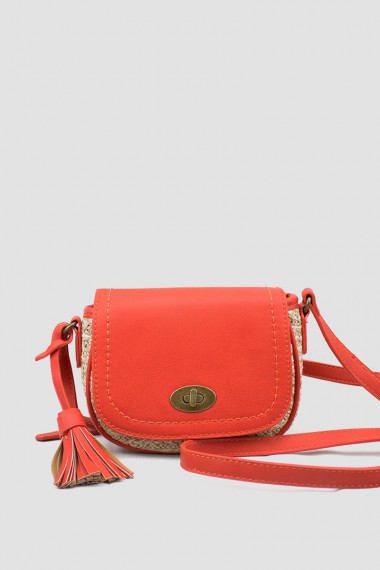 Γυναικεία πορτοκαλί ψάθινη τσάντα