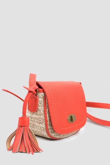 Γυναικεία πορτοκαλί ψάθινη τσάντα