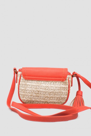 Γυναικεία πορτοκαλί ψάθινη τσάντα